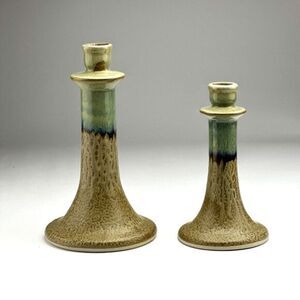 North Carolina‎ Pottery Blue And Creams Hand Made Candlesticks Set Of 2